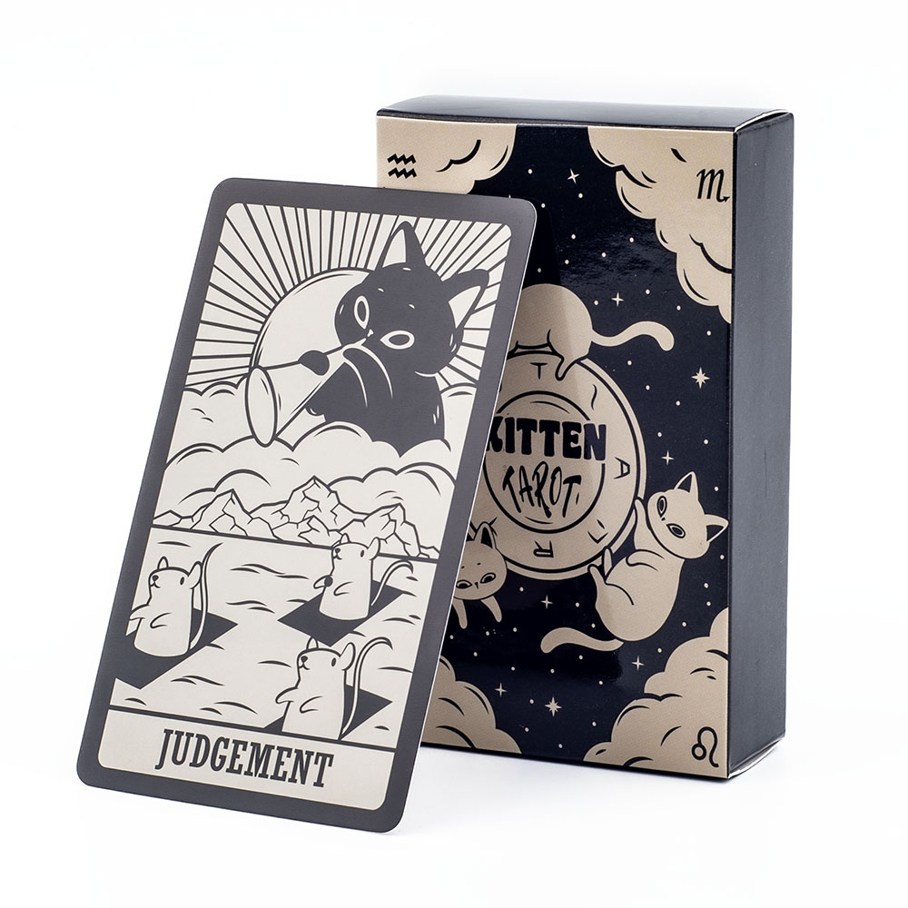 Tarot Cards Deck With Guidebook - Kitten Tarot-Kartenspiel, 78 Karten, niedliches Schwarz-Weiß-Design,